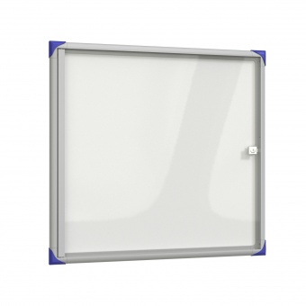 Info-Wandvitrine,  68 cm hoch,  73x2,0 cm (B/T), Rückwand Stahl weiß, AR-Glas 